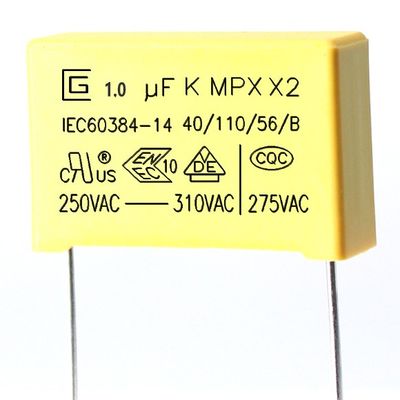 उत्कृष्ट ज्वाला मंदक गुण P22.5MM के साथ 105K X2 सुरक्षा संधारित्र 1.0Uf