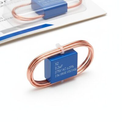 टिन-प्लेटेड कॉपर लीड वायर मटेरियल X2 सेफ्टी कैपेसिटर कैपेसिटेंस टॉलरेंस प्लस माइनस 20 प्रतिशत रेटेड सर्ज वोल्टेज 2.5 गुना रेटेड वोल्टेज